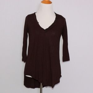 Bordeaux Chiffon Trim V-Neck Tee
